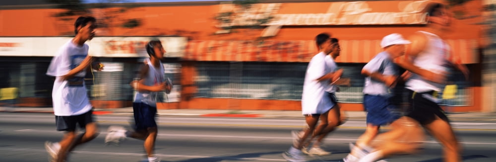 Runners competing in 10K Race Hollywood City of Los Angeles California USA Canvas Art - Panoramic Images (36 x 12)