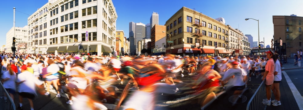 Runners competing in Bay Bridge Run San Francisco California USA Canvas Art - Panoramic Images (27 x 9)