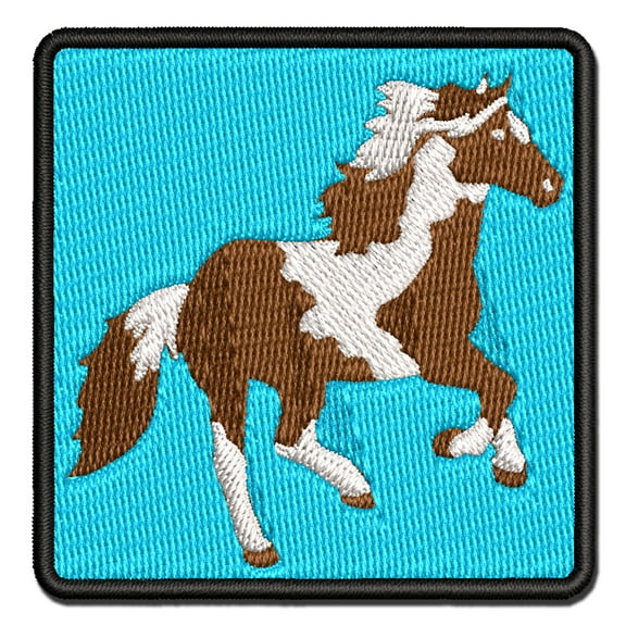 Running American Paint Horse Applique Multi-Color Embroidered Iron-On Patch - 3.5 Inch Large