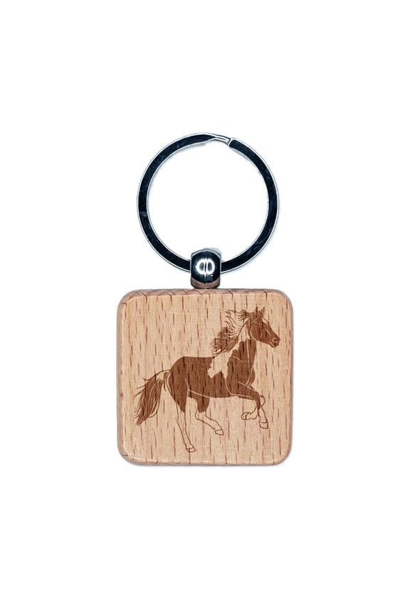 Running American Paint Horse Square Keychain Charm Tag - Engraved Wood