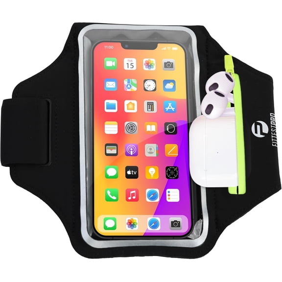 Running Armband with AirPods Pocket  Water Resistant Phone Holder for iPhone 16 15 14 13 Pro Max, Galaxy S25 S24 S23, Fits Phones Up to 6.9", Zipper Key/Card Slot