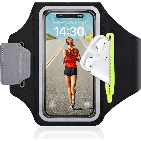 Running Armband for iPhone 17 16 15 14 13 Pro Max, Galaxy S25 S24 S23 S22, with Card Slot & Key Pockets, Running Phone Holder, Fit Up to 6.9 Inches Phone - Size S (Smaller Arm 9-14 in)