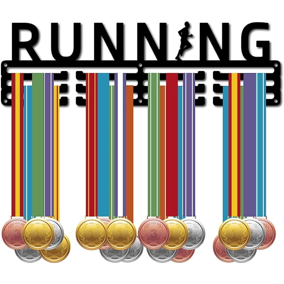 Running Athlete Medal Holder Metal Medals Hanger Display Stand Display Frame Rack Wall Mount Decor for Home Runners 3 Rung Medalist Soccer Gymnastics Marathon Over 60 Medals Black 1pc