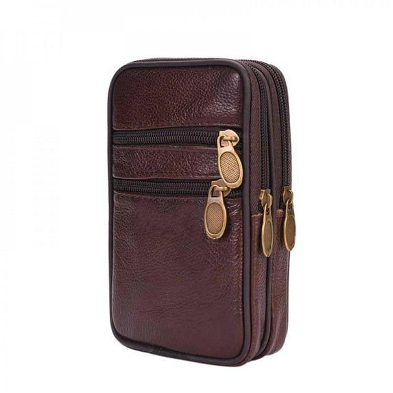 Running Bags Men Genuine Leather Waist Pack Bag Double Zipper Cell Mobile Phone Case Coin Purse Pocket Pouch Male Pro Outdoor NEWWAY