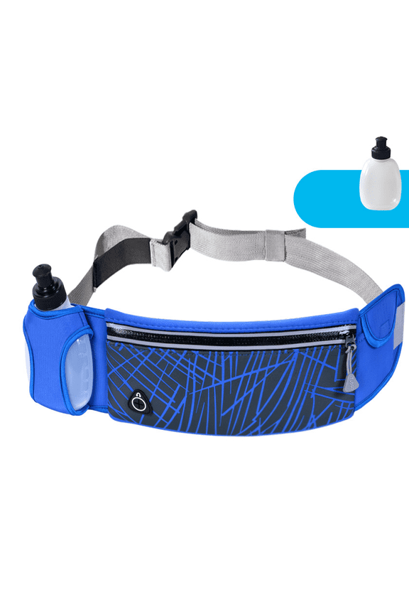 Running Belt Bag With Water Bottle - Hands-Free Workout For Runners - Mountaineering Gear - blue