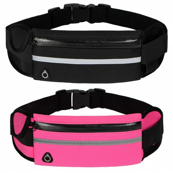 Running Belt Waist Packs,Workout Fanny Pack,Ultra Light Bounce Free Waist Pouch Fitness Workout Belt Sport Waist Pack for Women Men,Adjustable Waistband Bag for All Kinds of Phone (2 Pack-Black Pink)
