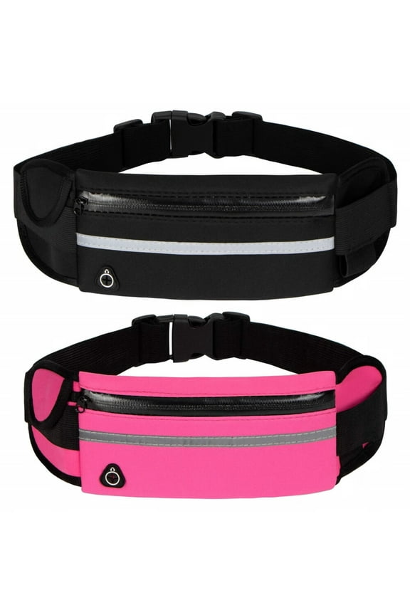 Running Belt Waist Packs,Workout Fanny Pack,Ultra Light Bounce Free Waist Pouch Fitness Workout Belt Sport Waist Pack for Women Men,Adjustable Waistband Bag for All Kinds of Phone (2 Pack-Black+Pink)