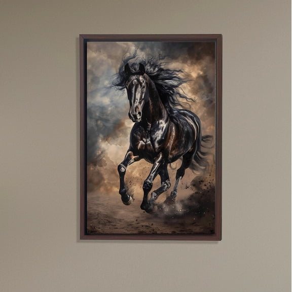 Running Black Horse Wall Art, Wild Stallion, Powerful Animal Poster, Dark Equine Decor, Black Frame Unframed Paper Print