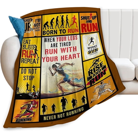 Running Blanket for Woman Running Sports Throw Blanket Run Decor Stuff Merch Cozy Fuzzy Warm Soft Plush Flannel Fleece Lightweight Bedding Runner Gifts for Men Girls Boy Couch Sofa Bed 60"X50"