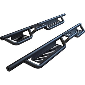 Running Boards Compatible with 2018-2025 Jeep Wrangler JL 4 Door, Black Powder Coated Nerf Bar w/Two Stairs Design All-Steel Build, Bolt-on Side Steps