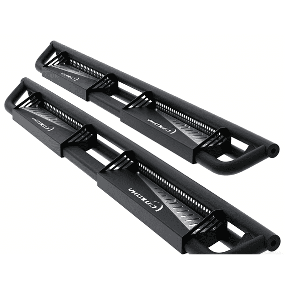 Running Boards Compatible with Chevy Silverado 1500 Sierra 1500 Crew Cab 2007-2018, Triple Tube Drop Down Side Steps Nerf Bars, Textured Black Powder Coated Steel with Removable Paintable Step Pads