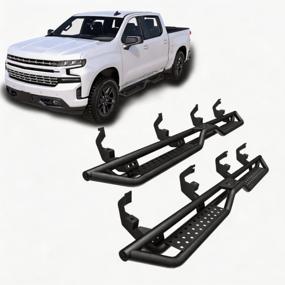 Running Boards Drop Steps Nerf Bars Compatible with 2019-2025 Chevy Silverado 1500 Crew Cab, Black Textured Steel Off-Road Step Rails Truck Protection Bars