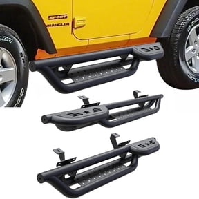AutoBull 6" Running Boards Compatible with 2018-2026 Jeep Wrangler JL 2 Doors, 2-Stairs Side Step Rails Coated Black Carbon Steel Nerf Bars
