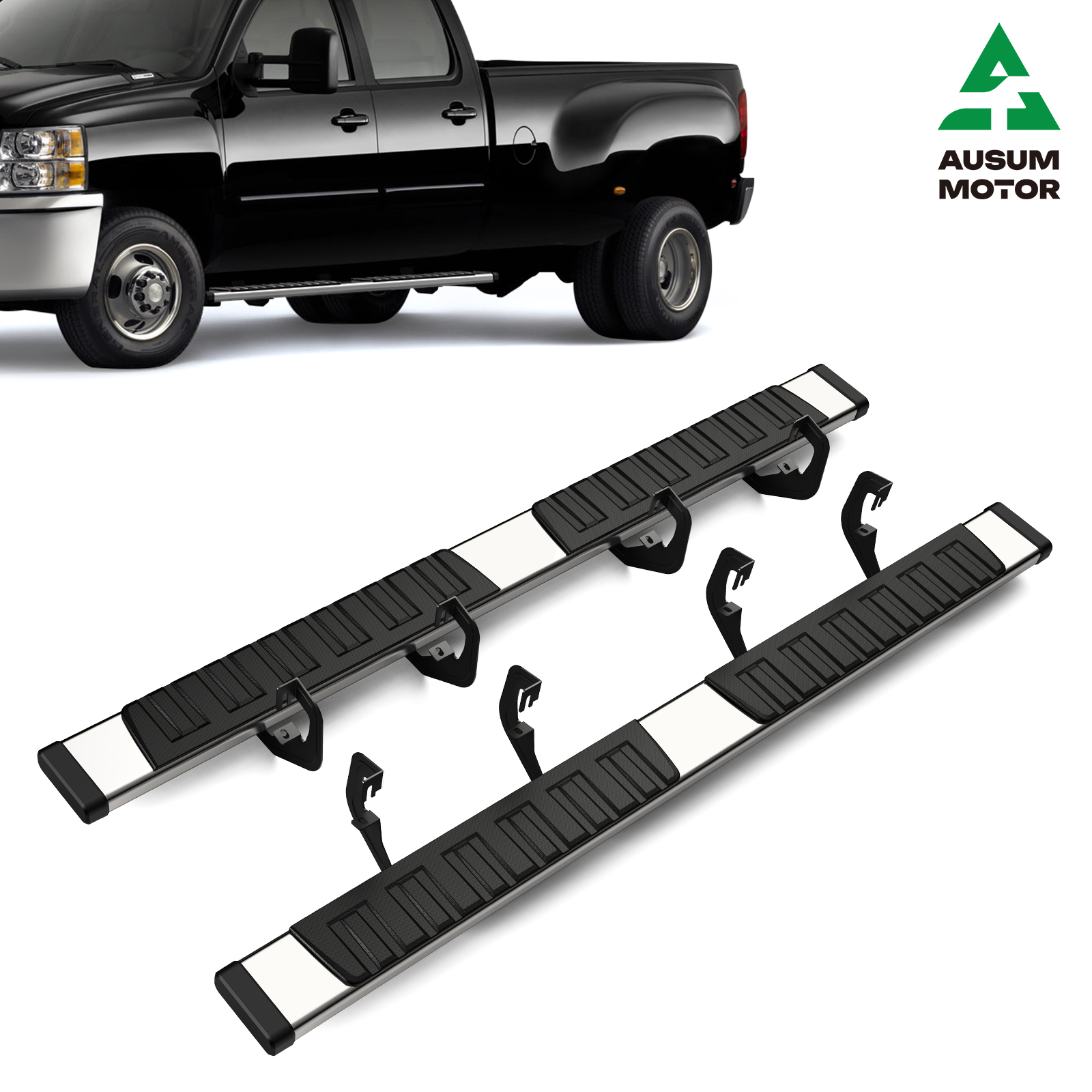 Running Boards For 2007-2018 Chevy Silverado/GMC Sierra Double Cab - Drop Side Step Nerf Bars, Steel, Black