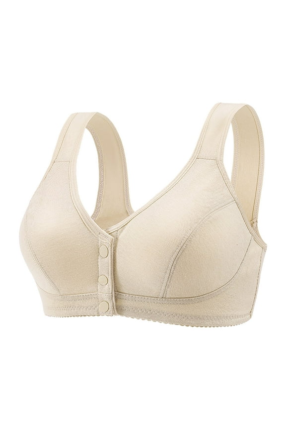 Running Bra Women Fashion Non Steel Front Buckle Vest Style Underwear V-Neck Padded Bra Feature Hook and Eye Closure Strapless Bra Style Y-202 , Beige L