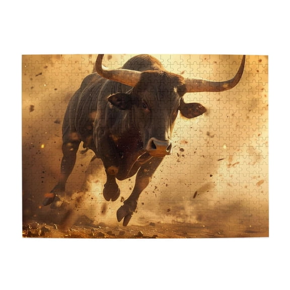 Running Bull Strength Power 500-Piece Wooden Jigsaw Puzzle for Adults, Fun & Challenging Family Brain-Teaser, Perfect Home Decor & Gift