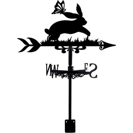 Running Bunny Weather Vane for Roof Mount Rabbit Butterfly Metal Weathervane Animal Wind Direction Indicators Wind Vanes for Yard Outdoor Farm Barn Sheds Garden Patio Decoration Black DIY