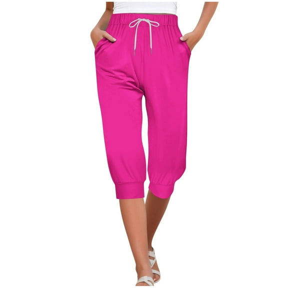 Running Capris for Women New Women's Capris Sweatpants Drawstring Casual Cropped Joggers Loose Athletic Sports Pants with Pockets Pinks XL