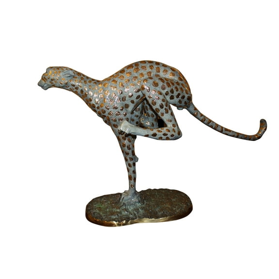 Running Cheetah - Gold Pleated Bronze Statue - Size: 67"L x 23"W x 41"H.