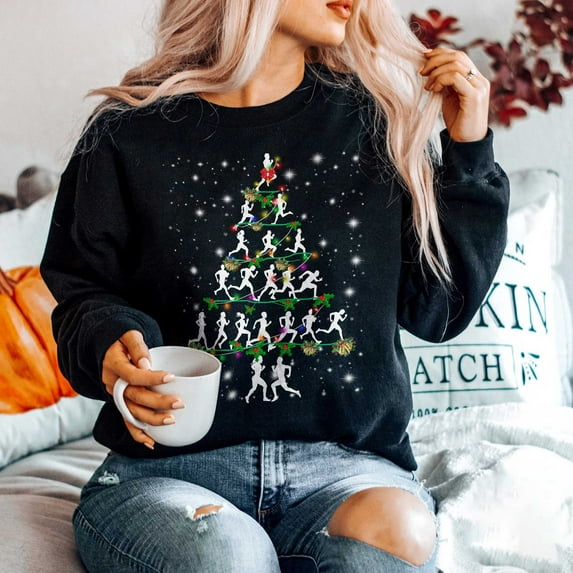 Running Christmas Tree Sweatshirt, Funny Running Lover Gift, Christmas Lights Shirt, Christmas Running Tree Sweatshirt, Christmas Shirts for Women Men