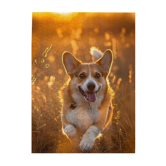 Running Corgi Golden Hour 500-Piece Wooden Jigsaw Puzzle for Adults, Fun & Challenging Family Game, Stylish Wall Decor & Holiday Gift