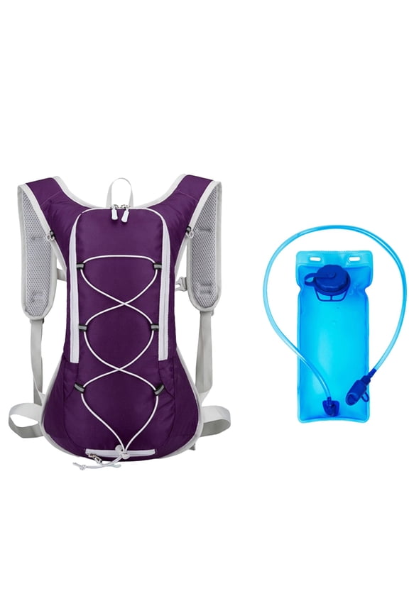 Running/Cycling Sports Backpack with 2L Water Bag, Nylon, Reflective Strip, 11.4x3.9x14.2in, Red/Purple/Blue, Outdoor Use