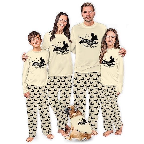 Running Dachshund Christmas Pjs For Family And Dog, Matching PJs, Plus Sizes