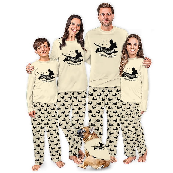 Running Dachshund Christmas Pjs For Family And Dog, Matching PJs, Plus Sizes