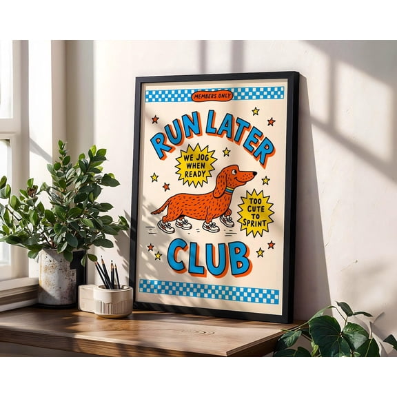 Running Dachshund Runner Print Marathon Gift For Runner Home Gym Wall Art Run Later Club Decor