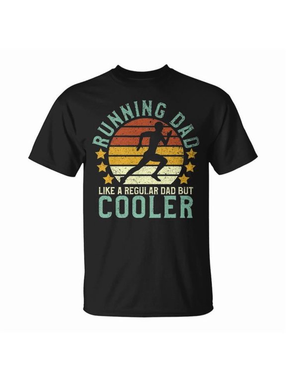 Running Dad Marathon Runner Father's Day Graphic Tee Unisex Adult Cotton Shirt for Athletic Dads Casual Wear Gift, Size S, Color Black