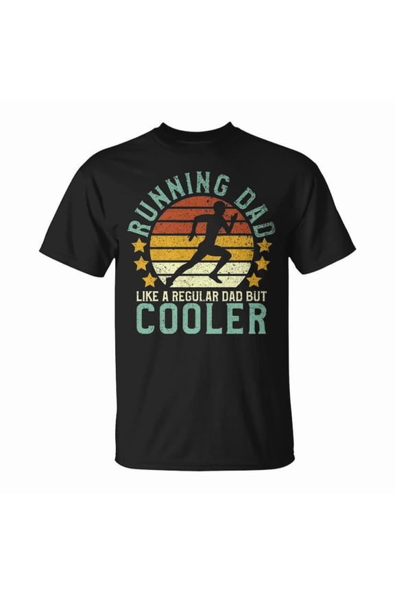 Running Dad Marathon Runner Father's Day Graphic Tee Unisex Adult Cotton Shirt for Athletic Dads Casual Wear Gift, Size S, Color Black