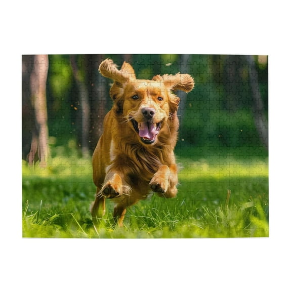 Running Dog In Green Grass 1000-Piece Wooden Jigsaw Puzzle for Adults, Fun & Challenging Family Brain-Teaser, Perfect Home Decor & Gift