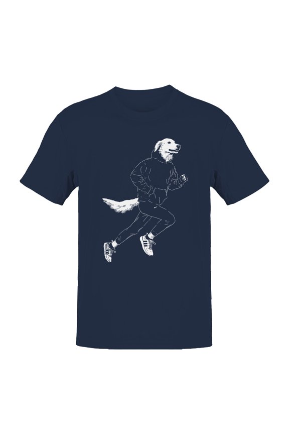 Running Dog in Hoodie Art Men's T-shirt Navy