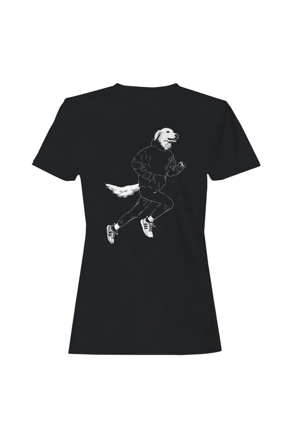 Running Dog in Hoodie Art Women's T-shirt Black