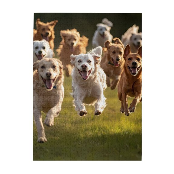 Running Dogs Group Grass 500-Piece Wooden Jigsaw Puzzle for Adults, Fun & Challenging Family Brain-Teaser, Perfect Home Decor & Gift