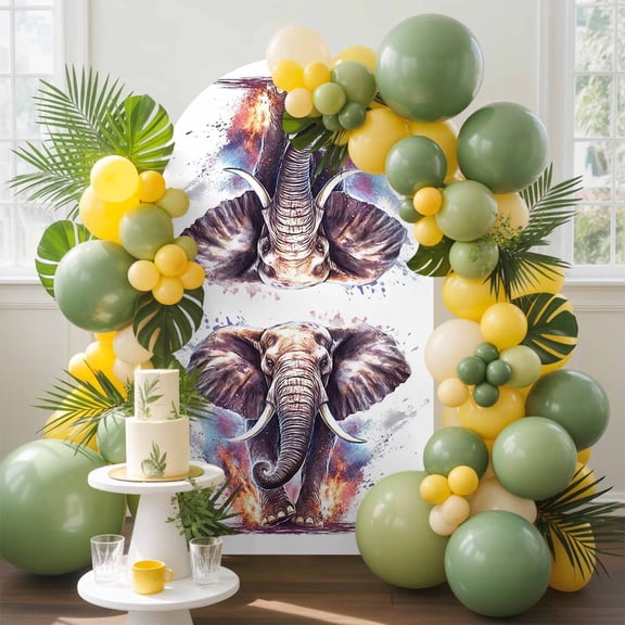 Running Elephant Arch Backdrop Cover, 6.6FT, Spandex Arch Covers Double-Sided Backdrop for Wedding Birthday Party Photo Background Decoration