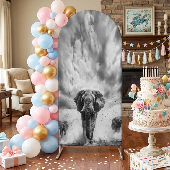 Running Elephant Arch Backdrop Covers 4 FT, Animal Cool Stretchy Fitted Arched Stand Covers Party Arch Stand Cover Photo Booth for Wedding Birthday Decor