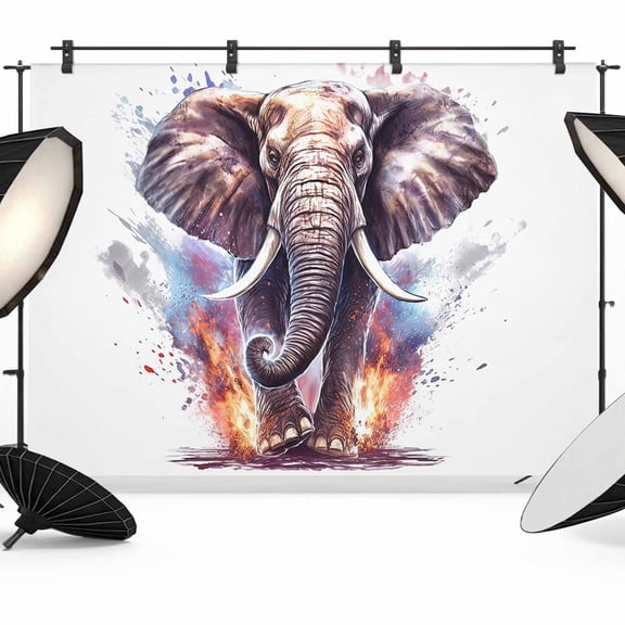 Running Elephant Backdrop for Photography, Photo Backdrop Portrait Background Party Banner Photo Backgrounds for Studio Booth Props, 7x5ft
