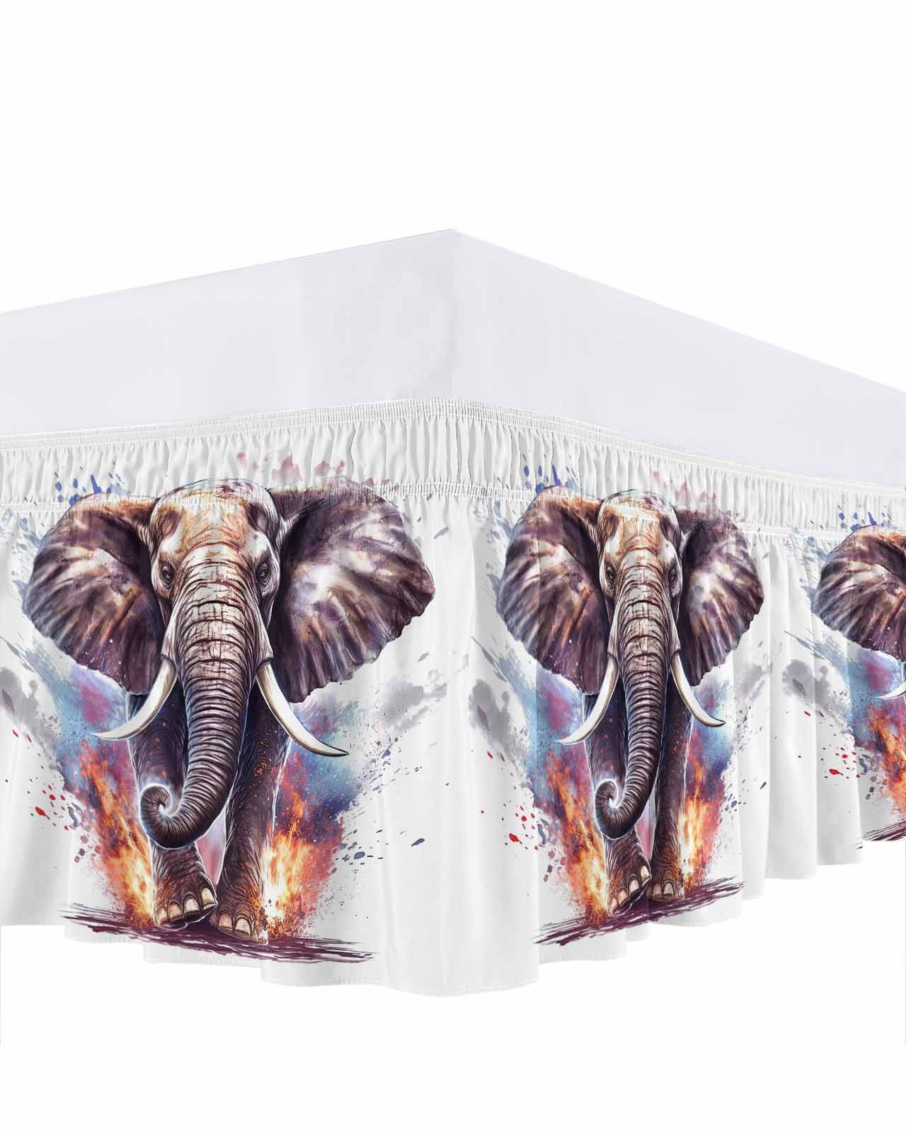 Running Elephant Bed Skirt Bed Skirts Queen Size 18 Inch Drop, Wrap Around Dust Ruffle&nbsp;Bedskirt with Adjustable Elastic Belt for Queen Size Beds