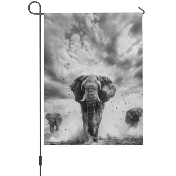 Running Elephant Garden Flag 12 x 18 Inches, Animal Cool Weather Proof Outdoor Patio Flags Double Sided Small Garden Decoration for Yard Outside Home