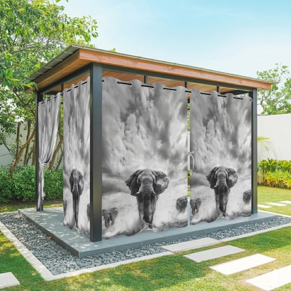 Running Elephant Outdoor Curtains for Patio, Animal Cool Sunshade Privacy Drapes Grommet Waterproof Outside Curtains for Porch/Cabana/Balcony 54"x 108", 2 Panel