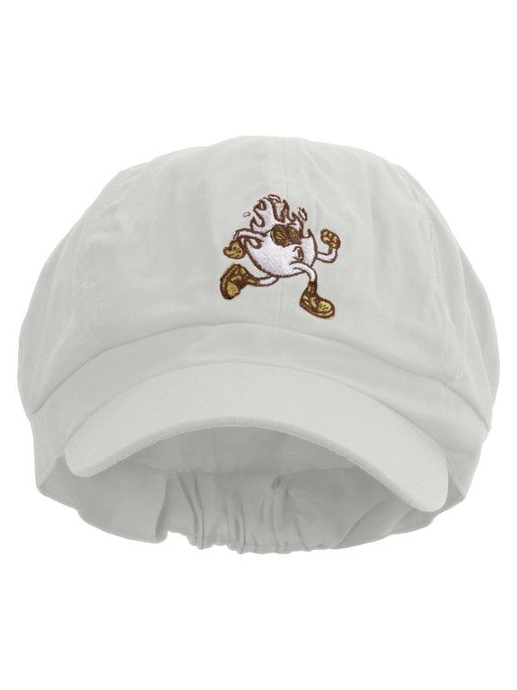 Running Fireball Embroidered Cotton Elastic Newsboy Cap - White OSFM