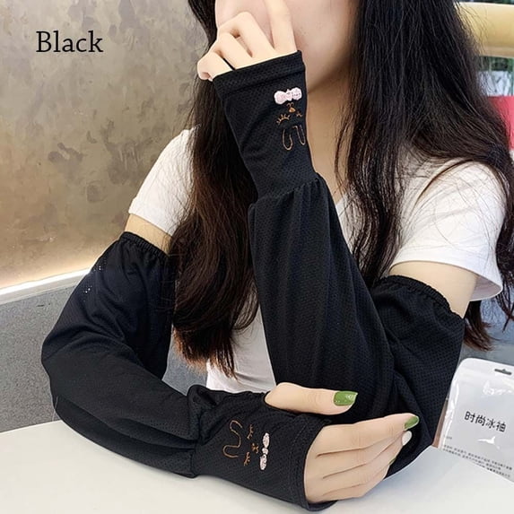 Running Fishing Anti-UV Cute Rabbit Arm Sleeves Arm Covers Elbow Cover Sun Protection BLACK