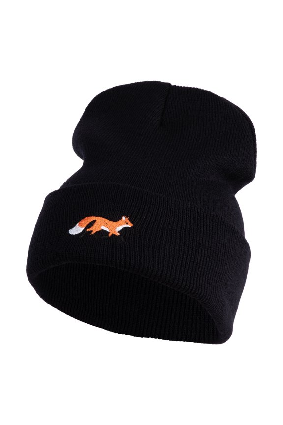 Running Fox Embroidered 12 Inch Solid Long Beanie Made in USA - Black OSFM