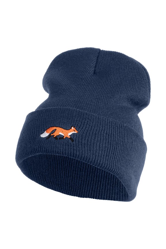 Running Fox Embroidered 12 Inch Solid Long Beanie Made in USA - Navy OSFM