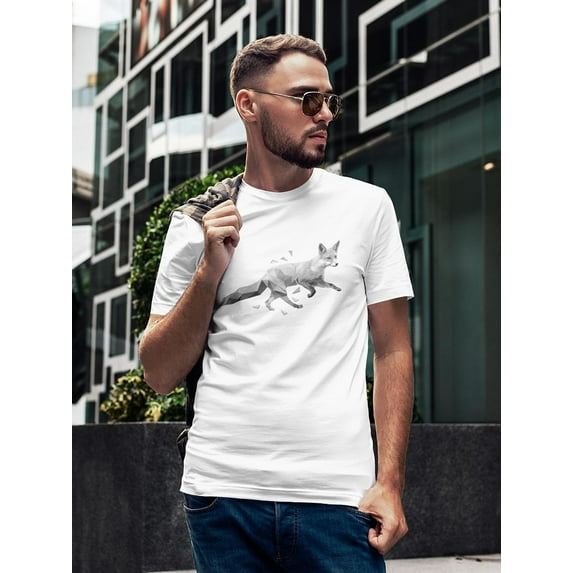 Running Fox Vector Graphic Men White T-Shirt, Male XX-Large