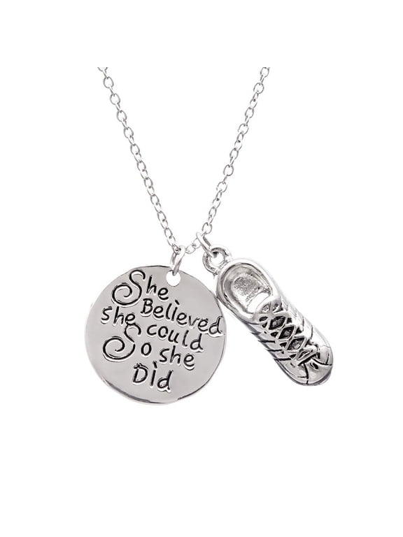 - Runner Charm Necklace, Running Jewelry, She Believed She Could So She Did Running Pendant - Perfect Cross Country, Track, Marathon Gifts