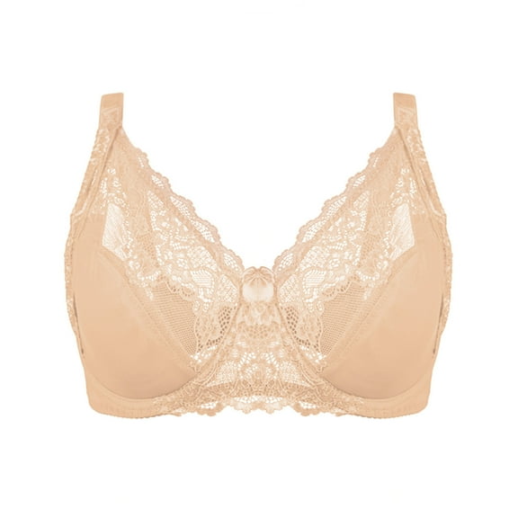 Running Girl Sports Bra Women Solid Lace Lingerie Bras Plus Size Underwear Bralette Bras Comfortable Bra V-Neck Padded Bra Hook and Eye Closure Demi & Balconette Bra Style Y-161 , Beige XXL