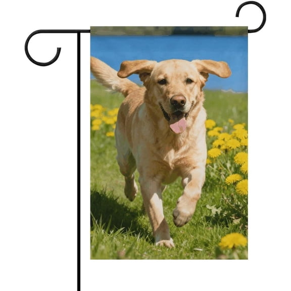 Running Golden Retriever Garden Flags 12x18 Double Sided Polyester Seasonal Garden Flag Banners Outdoor Welcome Yard Decorations Porch Lawn Flags for Outside