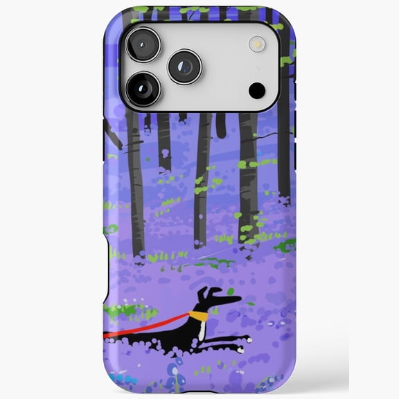 Running Greyhound in Bluebells Art for iPhone Case 11 through 17 Pro Max